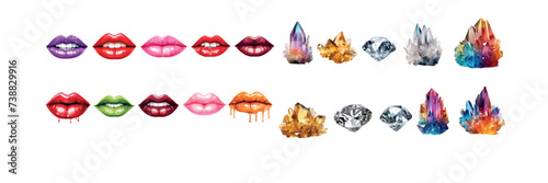 Vibrant Collection of Glossy Lips and Sparkling Gemstones