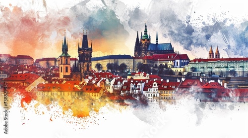 Artistic illustration of Prague city. Czech Republic in Europe.