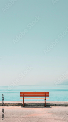 A red bench sits on the side of a road overlooking the ocean  providing a resting spot for passersby.