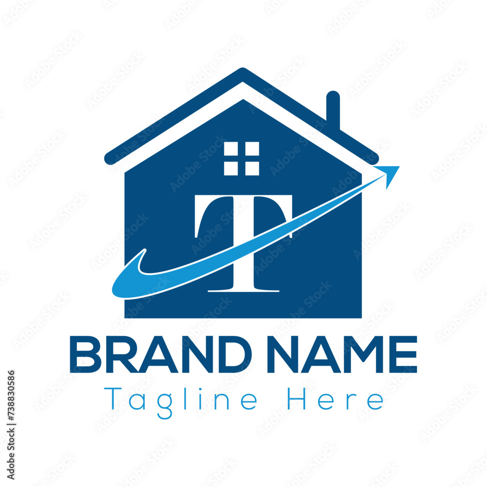 Fototapeta premium Home Logo On Letter T Template. Initial Home Sign Concept Template 