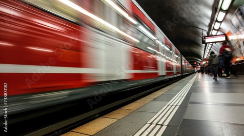 Motion blurred view of subway station with passengers in the city of Prague, Czech Republic in Europe. © Joyce