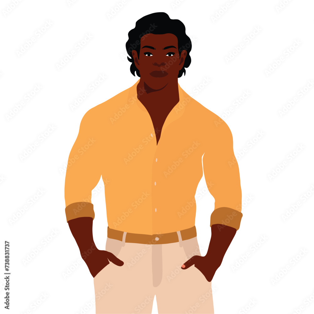 Fototapeta premium Modern fashionable black man in elegant art style vector