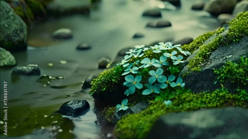 macrophotography of shamrock clear blue mountain stream. Generative AI macrophotography of shamrock clear blue mountain stream. Generative AI