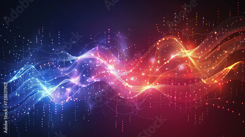 Abstract futuristic background wave with connecting dots and lines on a dark background