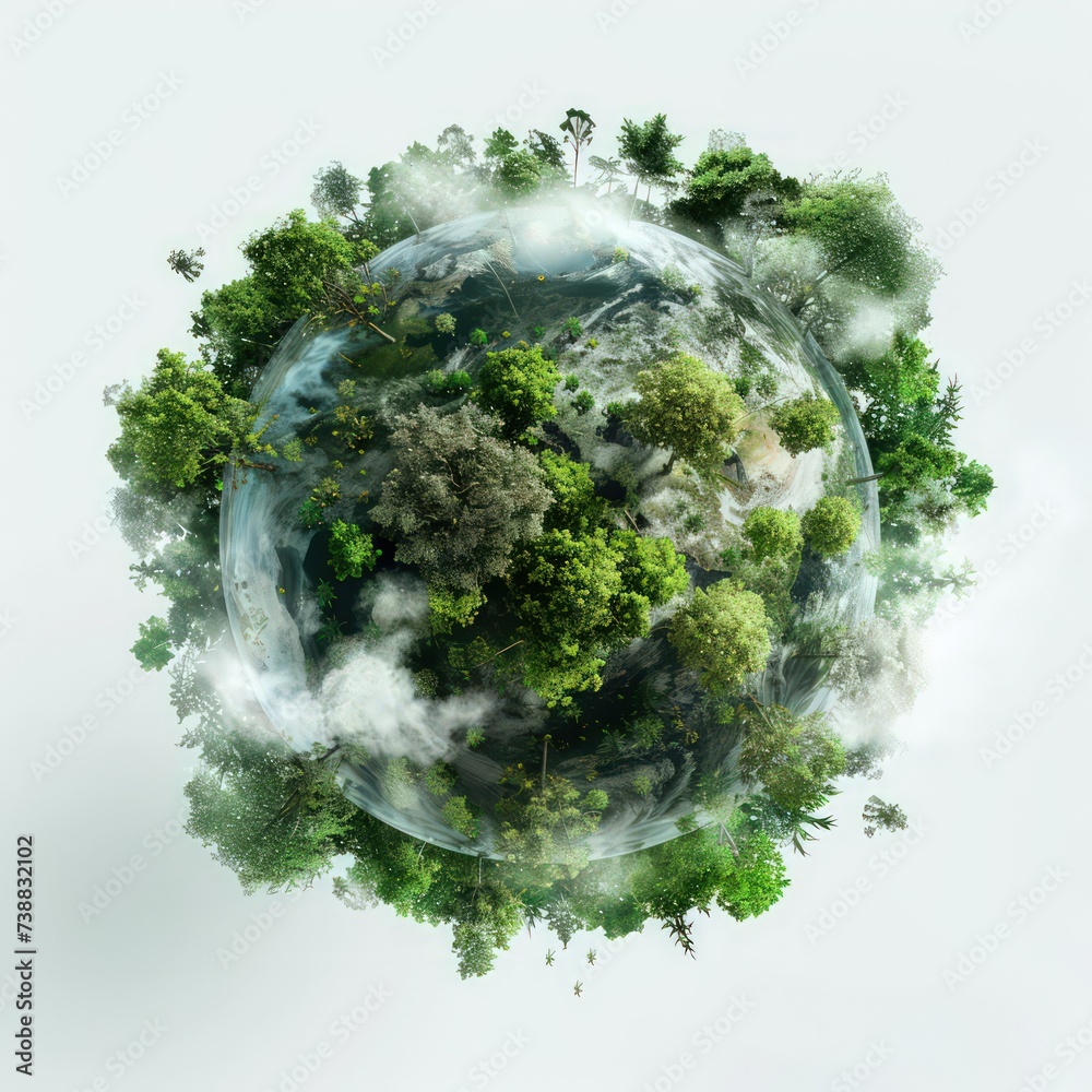 globe of earth with trees and other plants, white background globe of earth with trees and other plants, white background