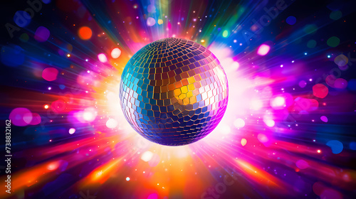 Disco ball illustration, disco ball with rainbow colored light reflections