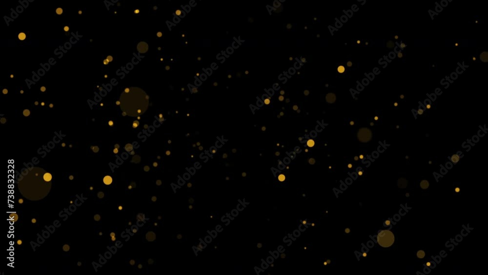 Abstract  loop animation flickering glow orange gold bokeh bubble particles flow on black background. 4K 3D seamless looping orange bokeh particles dust fly in the air.