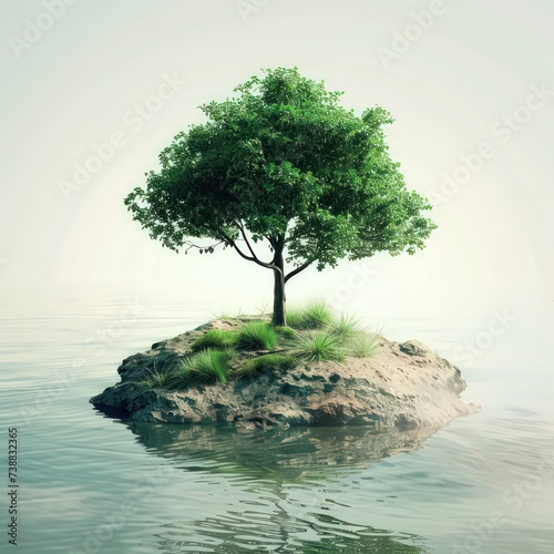 green tree on an island is the symbol of the land of peace  white background