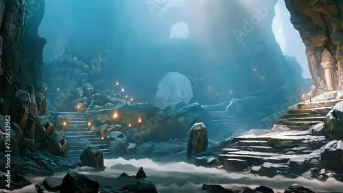 A cave with piles of precious treasure, fantasy, medieval. Generative AI photo