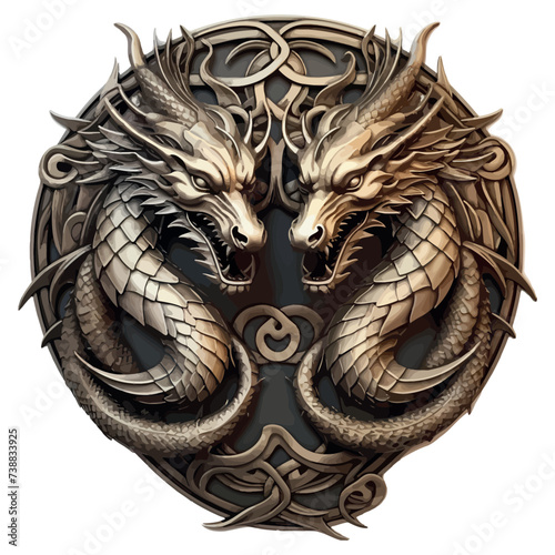 Viking Dragons isolated on white background, vector illustration in a Celtic style.