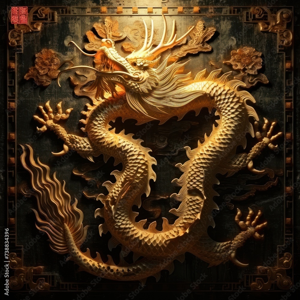 Fototapeta premium Chinese zodiac dragon as the mythical animal in Eastern Asia culture. 3D rendering.