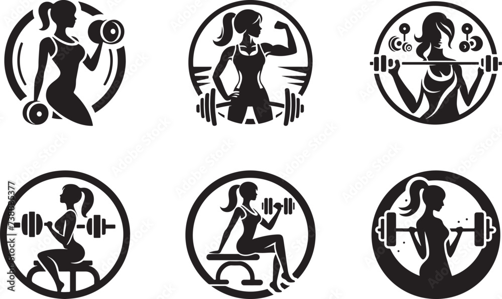 Fitness GYM Icon with strong athlete and barbell vector Illustration 