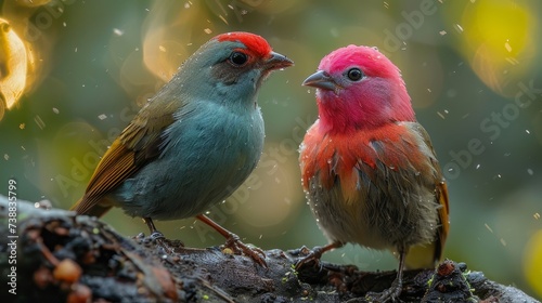 A Violet-eared Waxbill and a Green-winged Pytilla photo