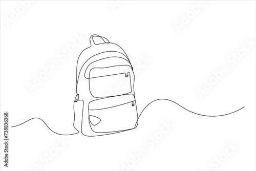 Backpack in continuous one drawing. Rucksack black line sketch on white background. Back to school, education concept. Vector illustration