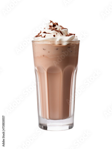 Chocolate milkshake with whipped cream, isolated on transparent background