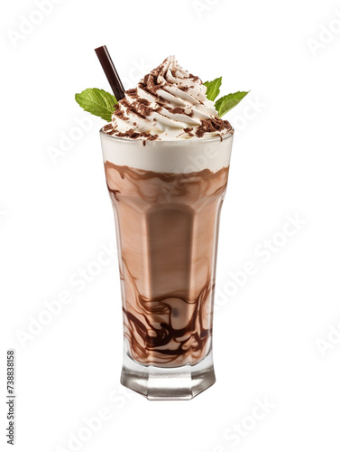 Chocolate milkshake with whipped cream, isolated on transparent background