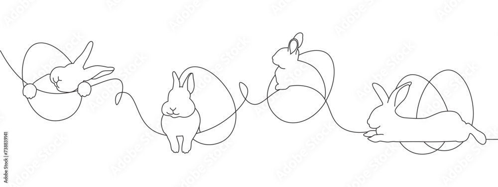 easter egg with rabbit in line art style vector eps 10