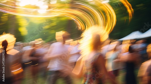 a group of people walking in a forest