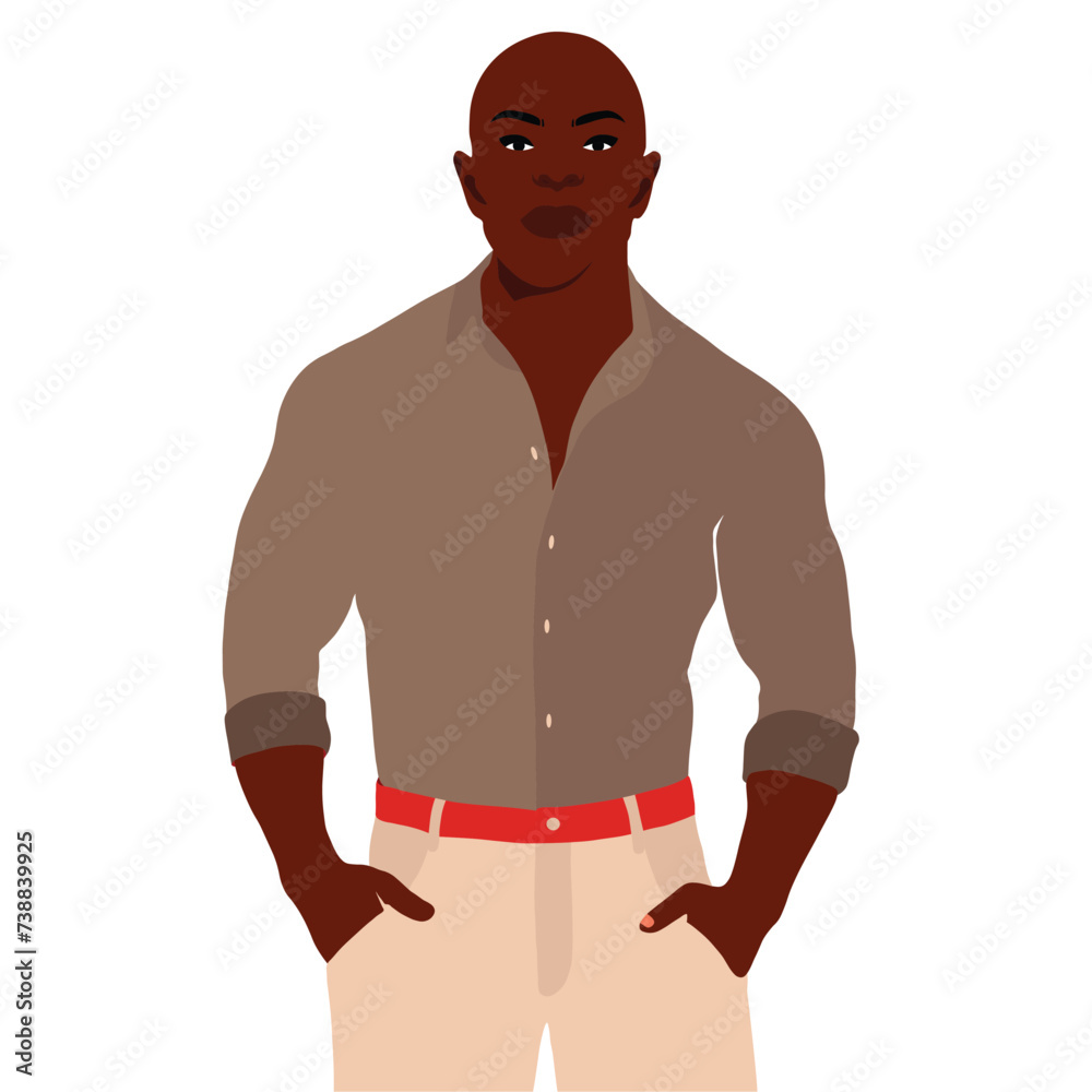 Fototapeta premium Bald head black man in elegant art style vector