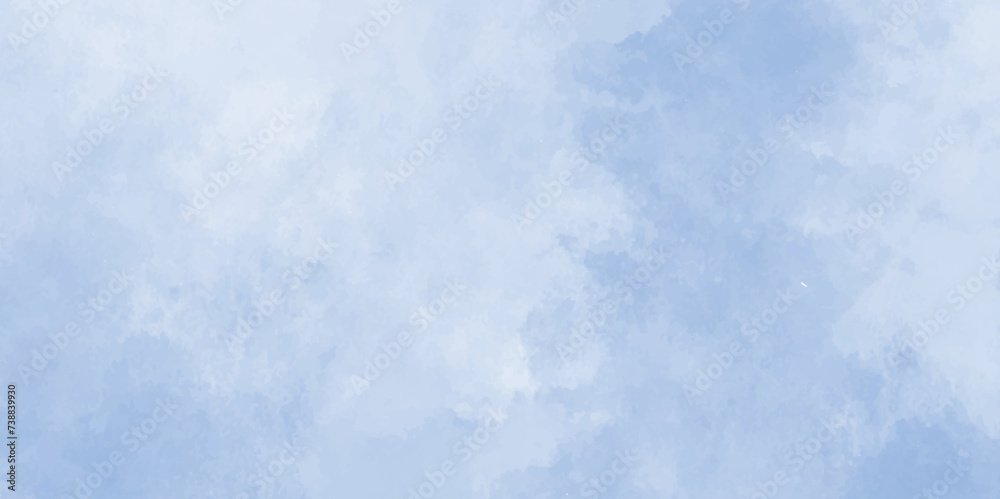 Hand drawn or painted blue watercolor on canvas with clouds, Grungy ink canvas of cloudy sky, Panoramic grunge texture with color blue, sky of winter morning with clouds.