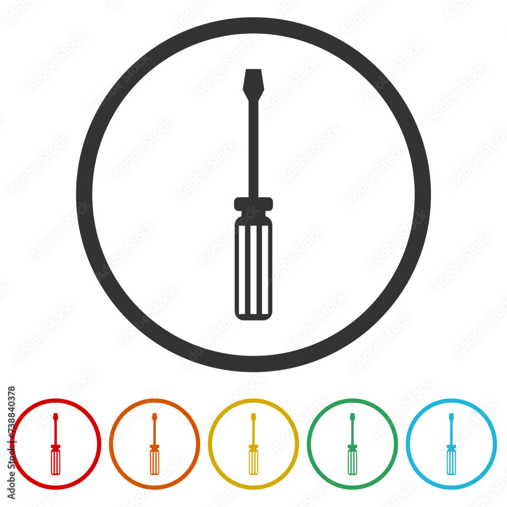 Repair screwdriver icon. Set icons in color circle buttons Repair screwdriver icon. Set icons in color circle buttons