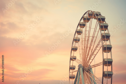 Ferris wheel against the backdrop of the dawn sky with mine space.