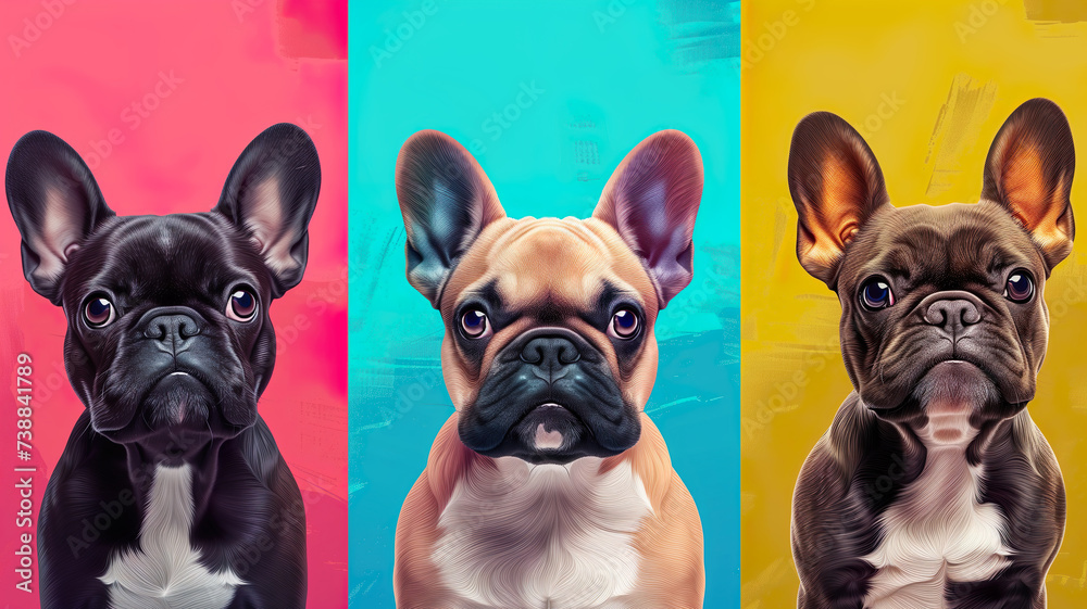Funny cartoon bulldog on a bright colored background