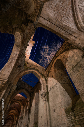 Startrail over Abbey in Tuscany