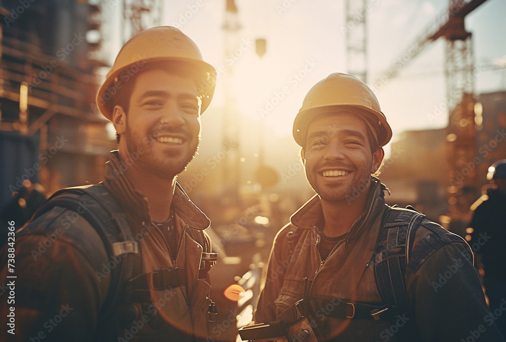 Construction worker working on a construction site and enjoying their  job