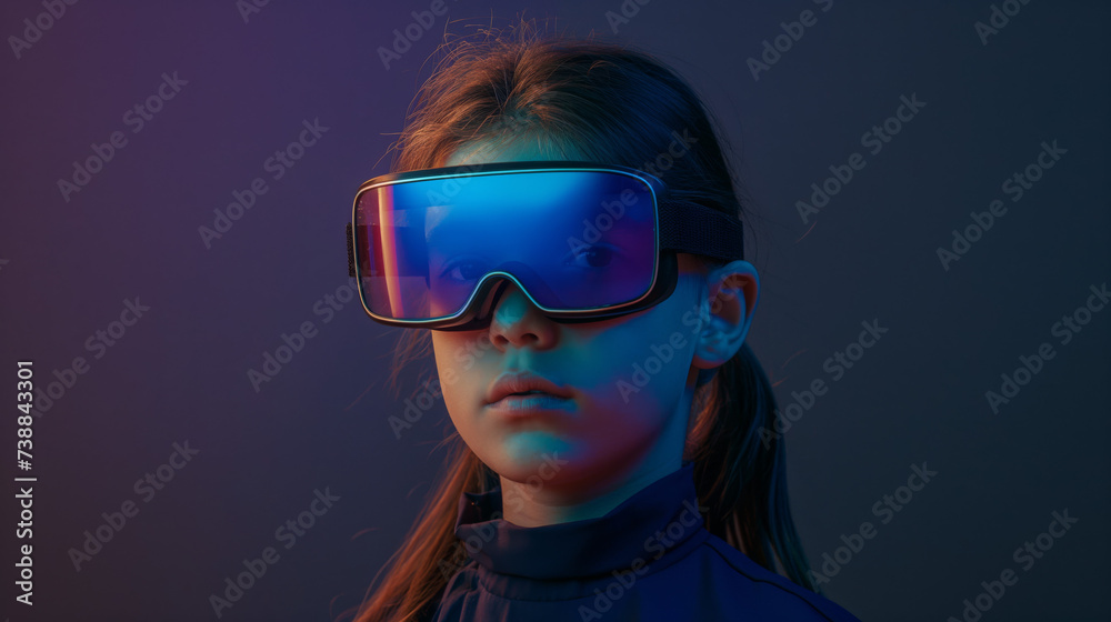 Young Girl Enjoying VR Technology - Virtual Reality Glasses - VR Glasses - Technology