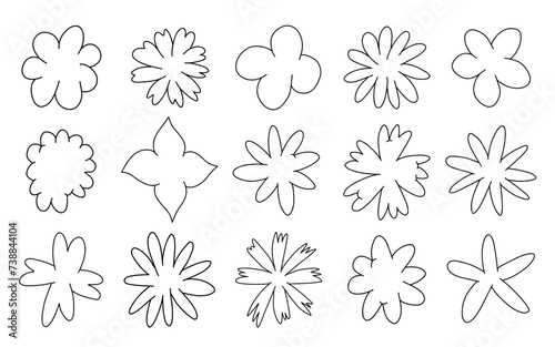 Abstract cloud and flower shapes sticker pack. Groovy funky flower, bubble, star, loop, waves in trendy retro 90s 00s cartoon style. Vector illustration with floraland blob elements. photo