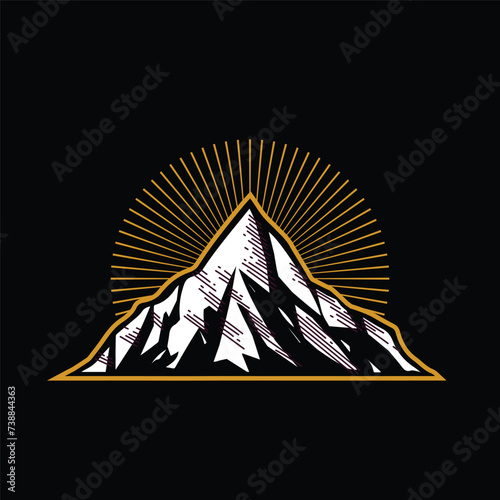 Illustration of a mountain peak silhouette by night logo icon