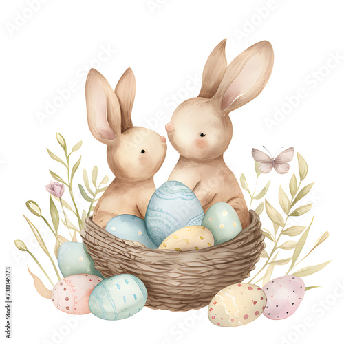 Cheerful watercolor illustration capturing the essence of Easter, perfect for sending warm wishes to loved ones.