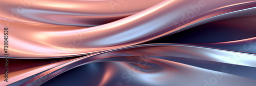 Abstract luxury 3D waves liquid background. Rose gold color shiny abstract lines banner
