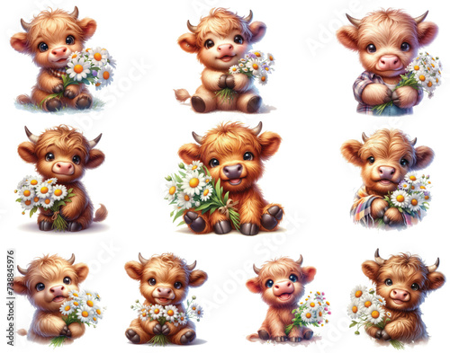Cute Floral Baby Highland Cow Sublimation