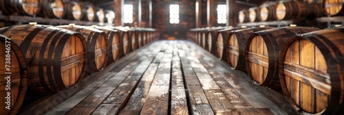 Wine barrels in an aging facility