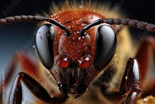 Super macro portrait of a wasp on a black background. ai generated
