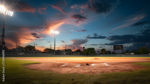 Baseball games during twilight, the atmospheric beauty, warm tones, and under the twilight sky