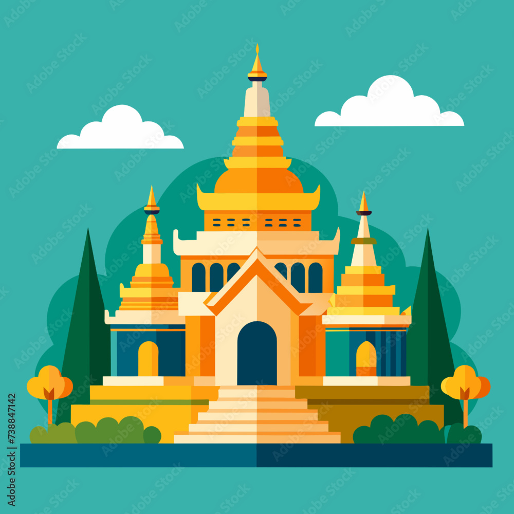 Naklejka premium Thai temple. Vector illustration in flat design style. Travel concept.