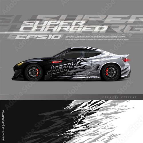 Racing car wrap design vector. Graphic abstract stripe racing background kit designs for wrap vehicle, race car, rally, adventure and livery