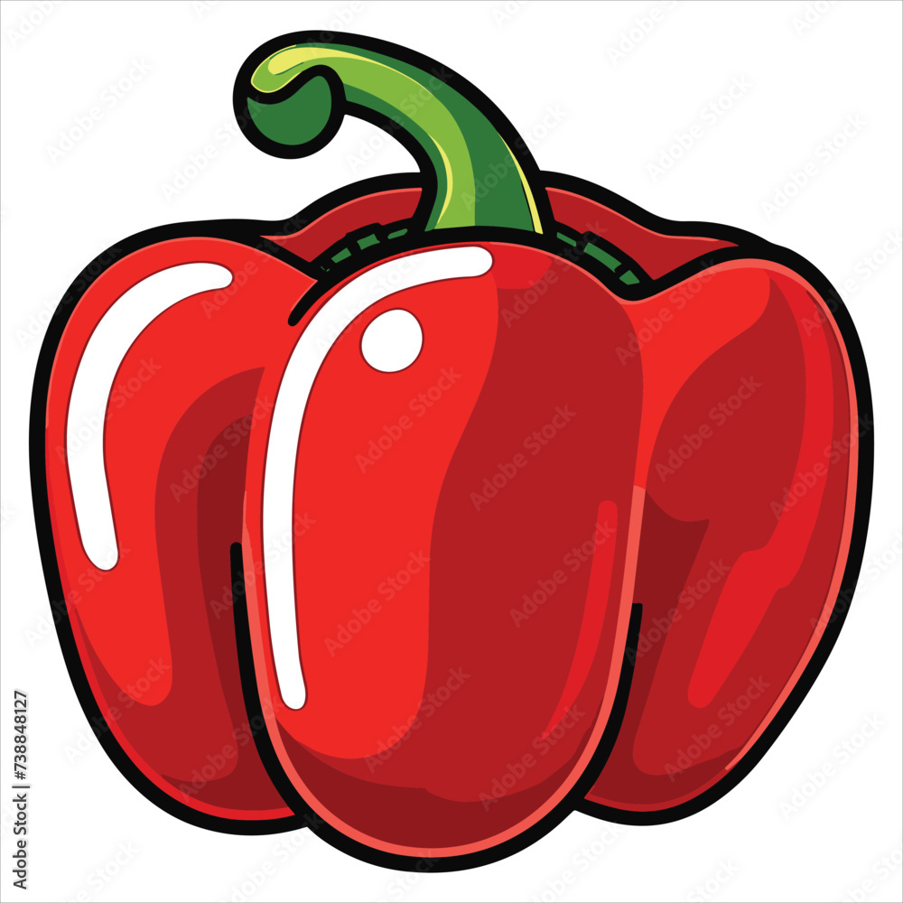 red bell pepper line art cartoon style vector