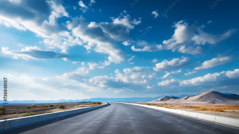Fototapeta premium A wide open road that captures the feeling of endless possibilities midway through a road trip