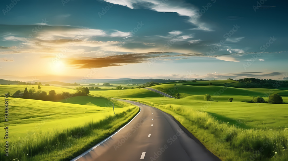 Naklejka premium A wide open road that captures the feeling of endless possibilities midway through a road trip