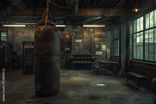 a vintage retro gym, boxing bag as the centerpiece © Rainbow Kuma