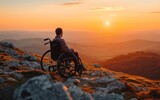 a man in a wheelchair on a rocky hill