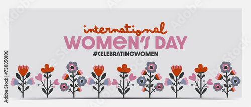 International Women s Day  March 8 banner  cover  poster  greeting card  label  flyer with a vibrant floral motif on a light gray background