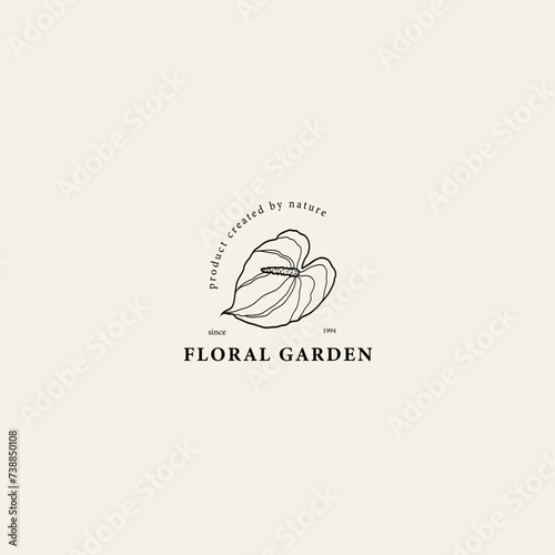 Line art anthurium flower logo
