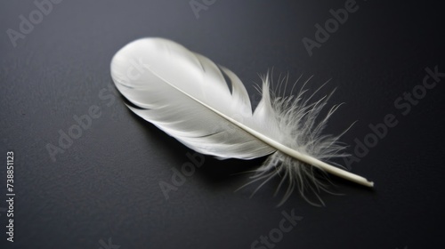 Elegant White Feather on Black Background Close-Up Shot.