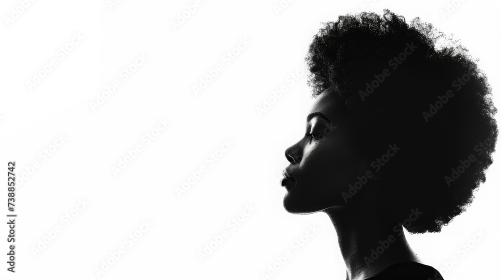 African American History template with a black woman silhouette on white background, copy space, 16:9