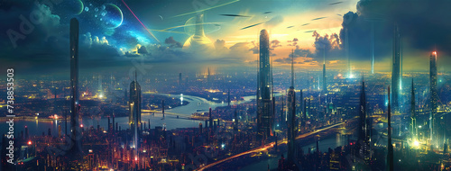Future city 3D scene. Futur...